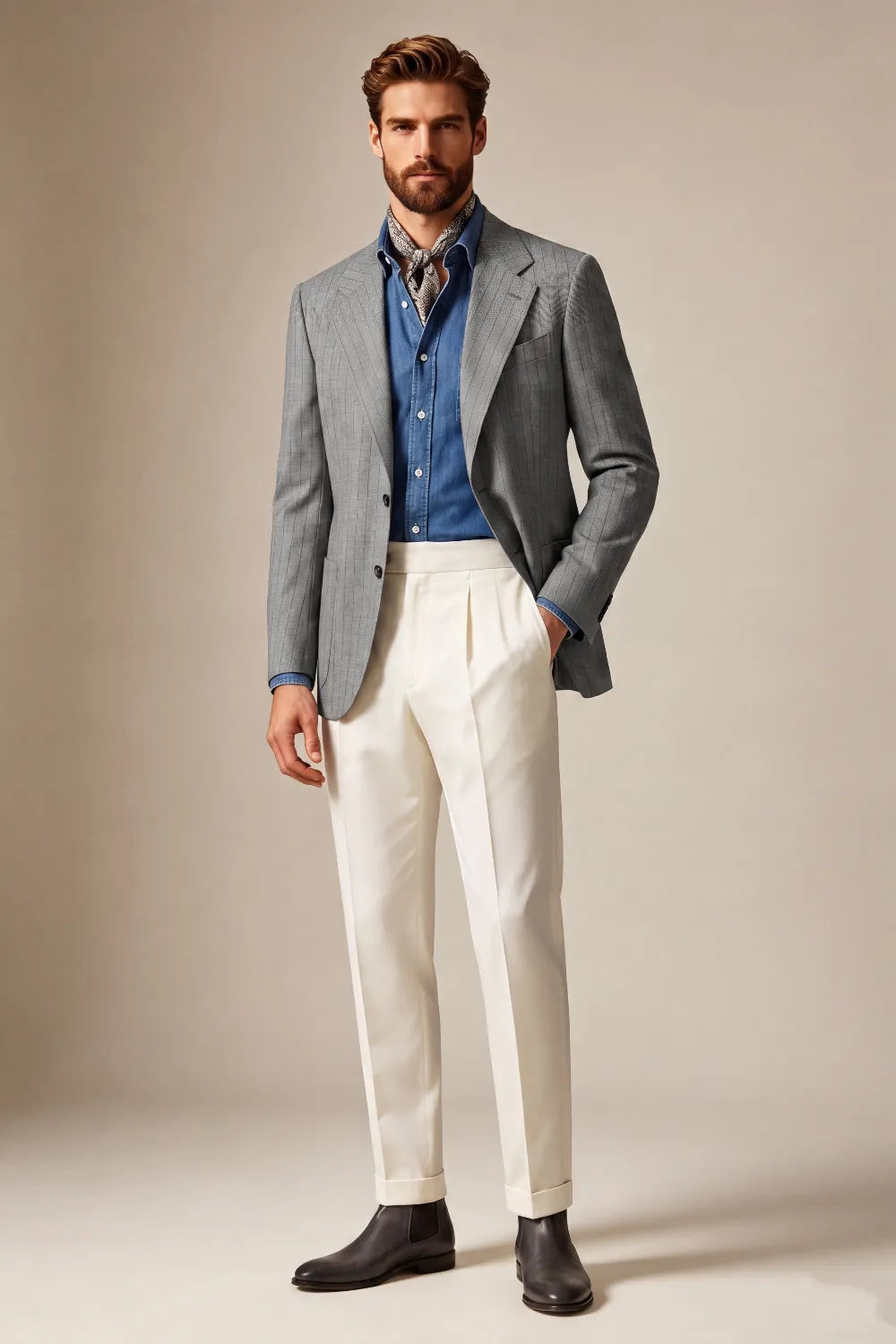 Men's Grey Pinstripe Single Breasted 2 Piece Suit