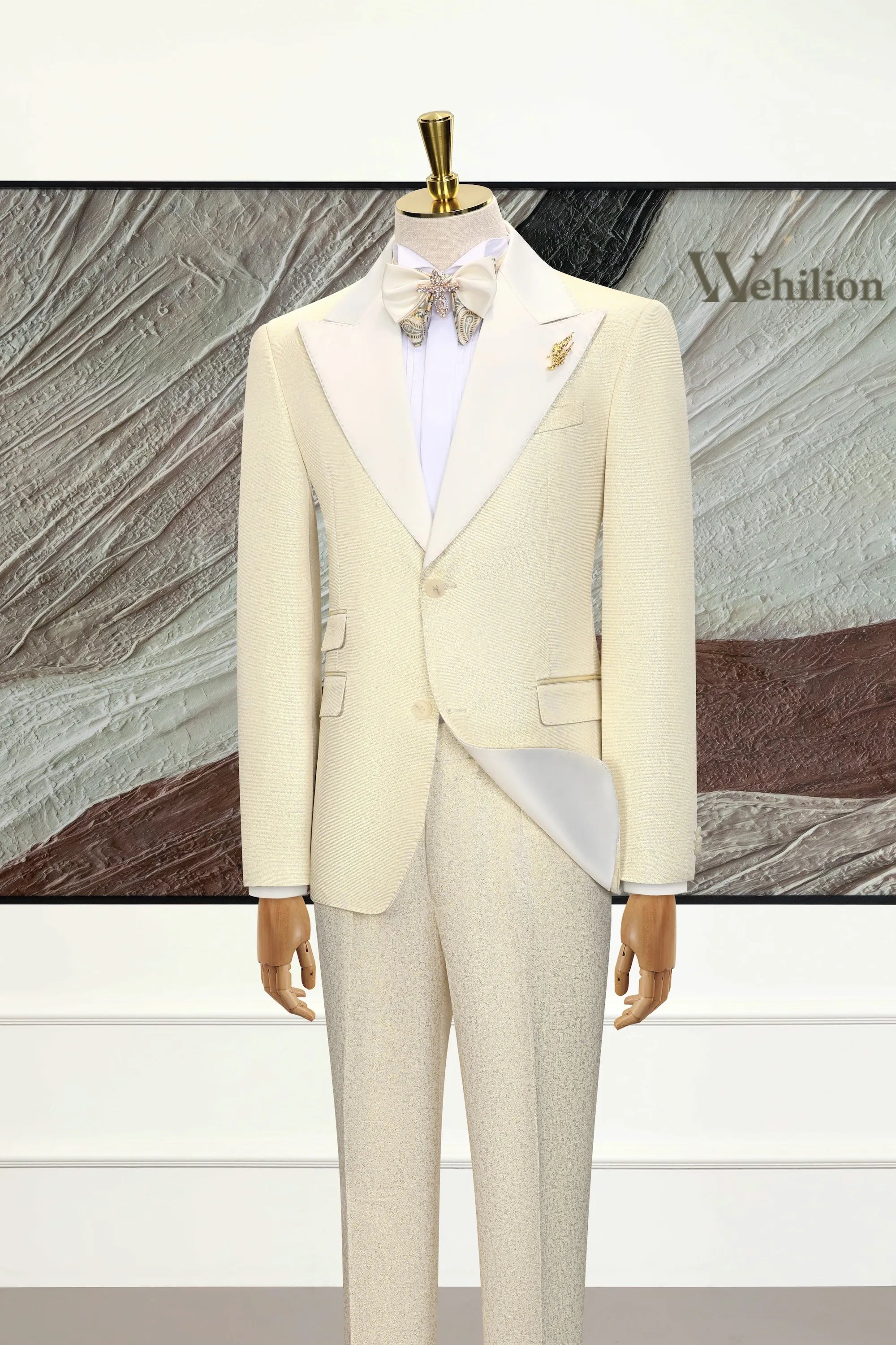 Men's Ivory Peak Lapel Party 3 Piece Suits