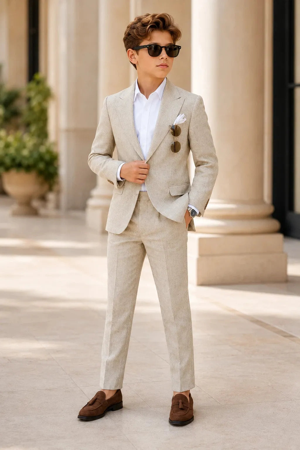 Boys Classic Summer Linen 2 Piece Suit