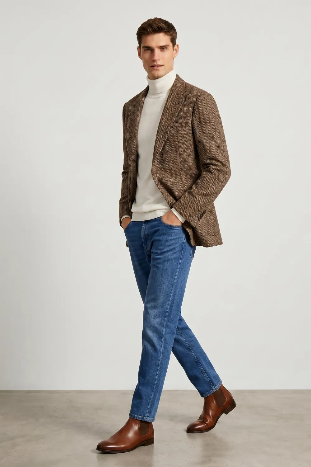 Men's Brown Herringbone Tweed Blazer