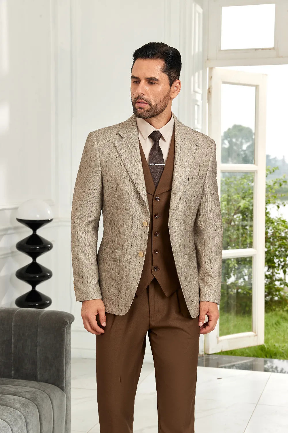 Men's Khaki Stripe Casual Blazer