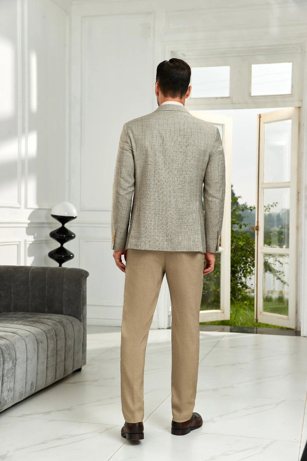 Men's Khaki Plaid Slim Fit Blazer