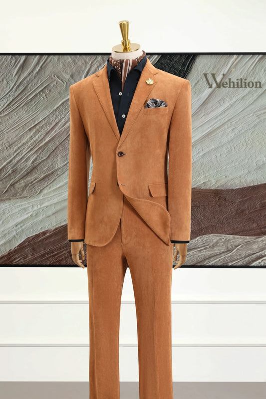 Men's Khaki Velvet 3 Piece Suit