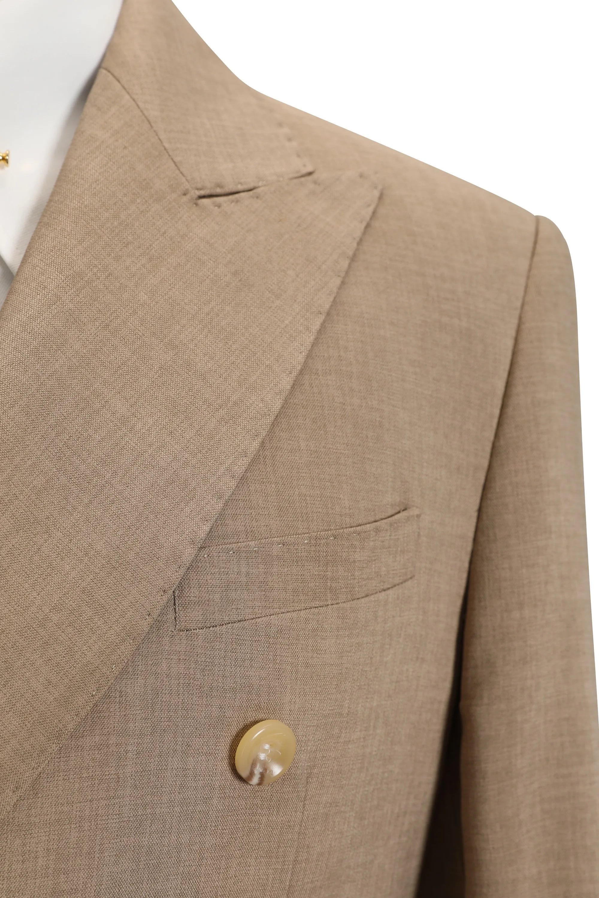 Men's Khaki Peak Lapel Woolen 2 Piece Suits