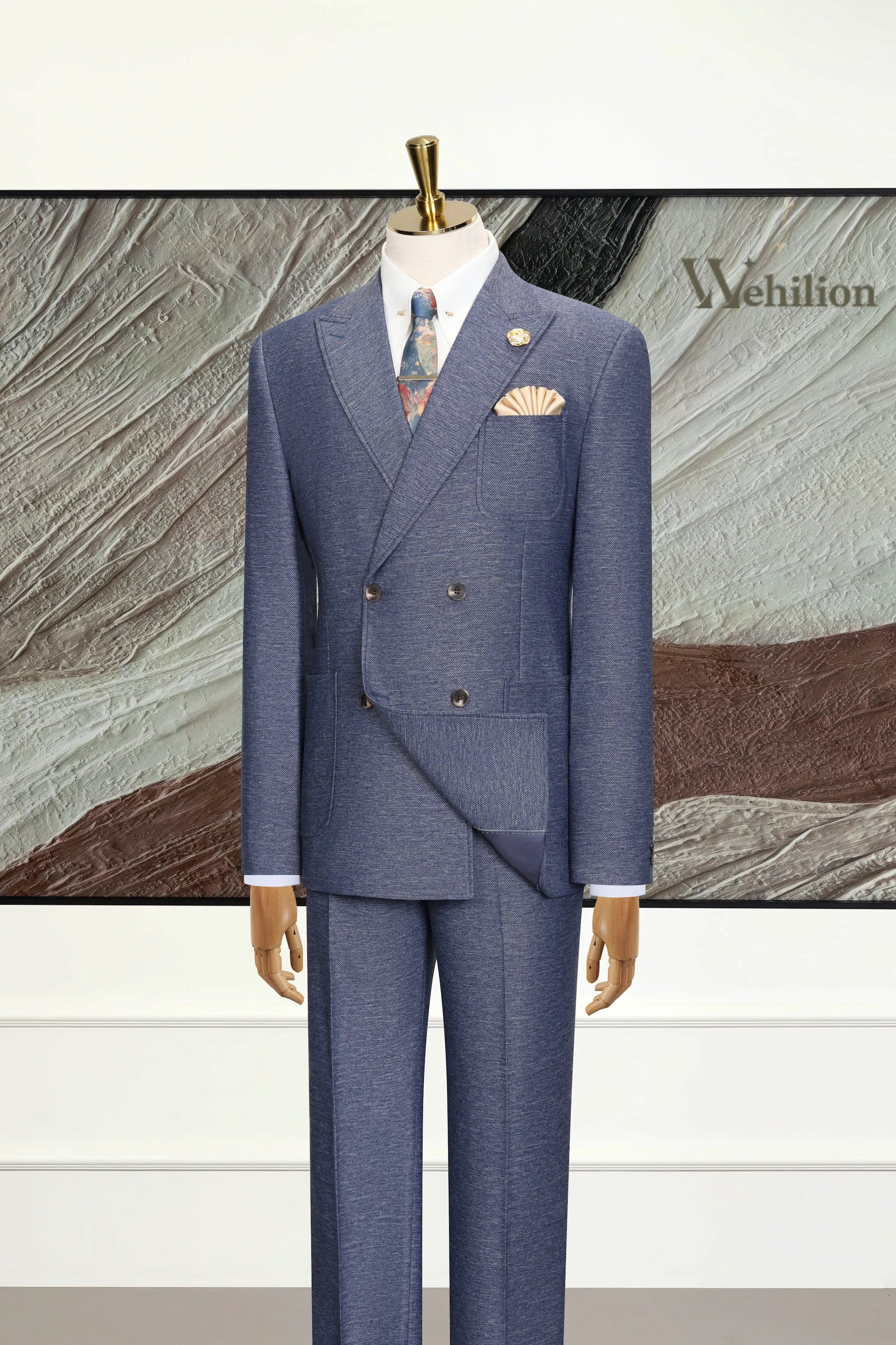 Men's Stylish Blue Double Breasted 2 Piece Suits