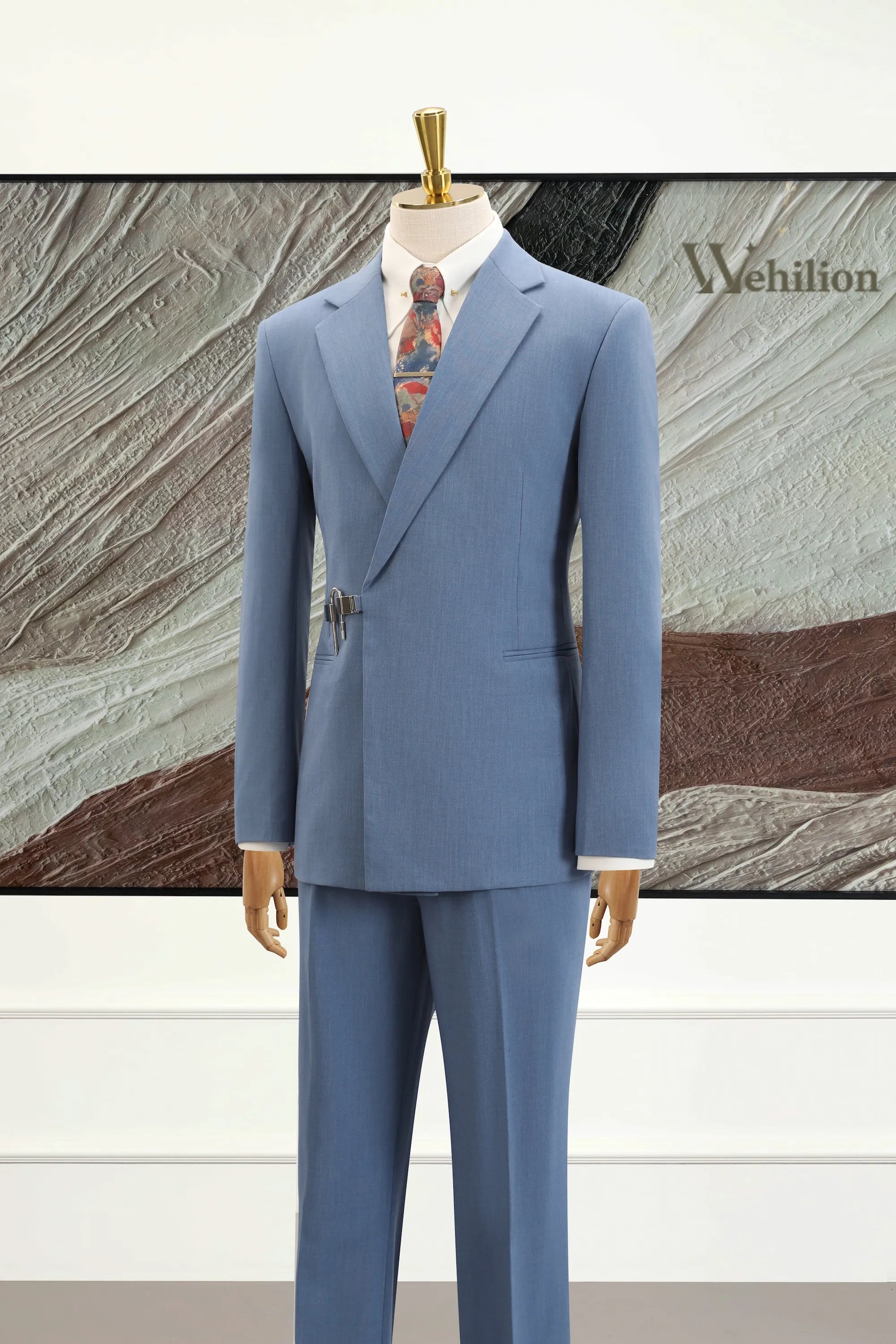 Men's Light Blue Single Breasted 2 Piece Suit