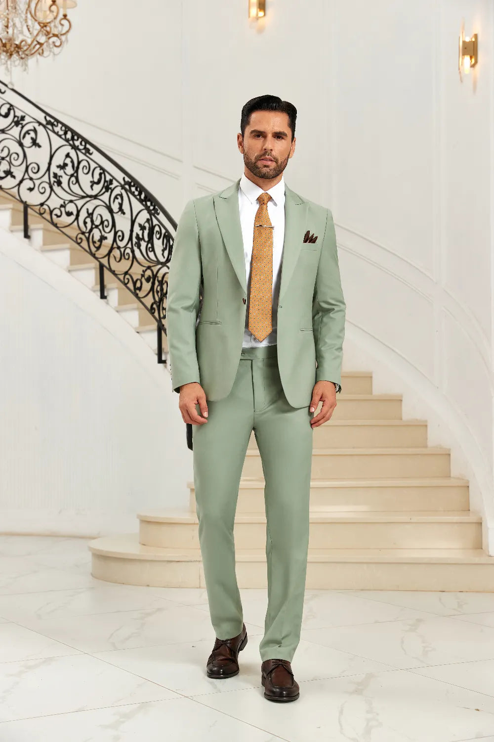 Men's Light Green Peak Lapel 2 Pieces Suits