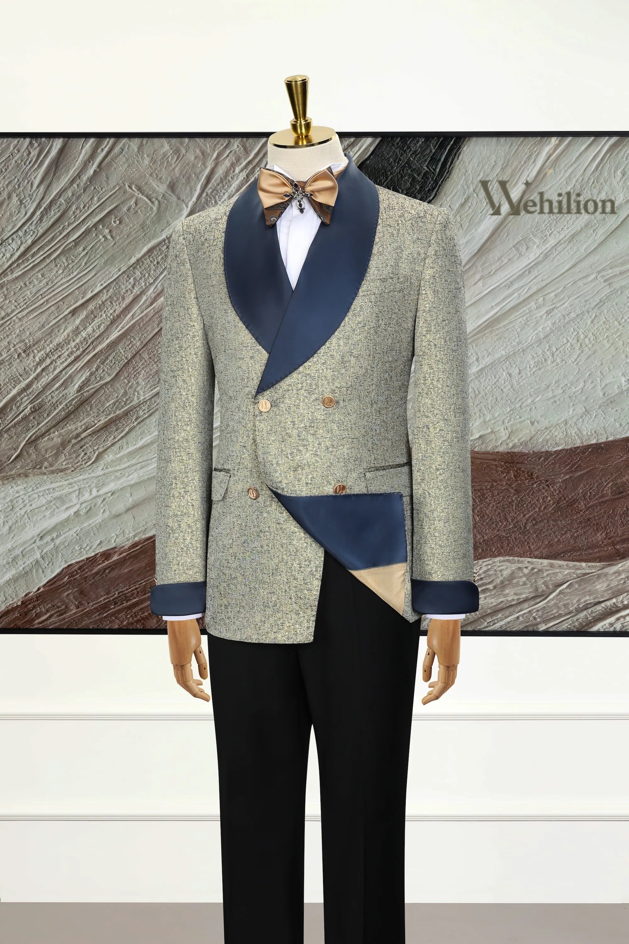 Men's Light Grey Double-Breasted 3 Piece Suits