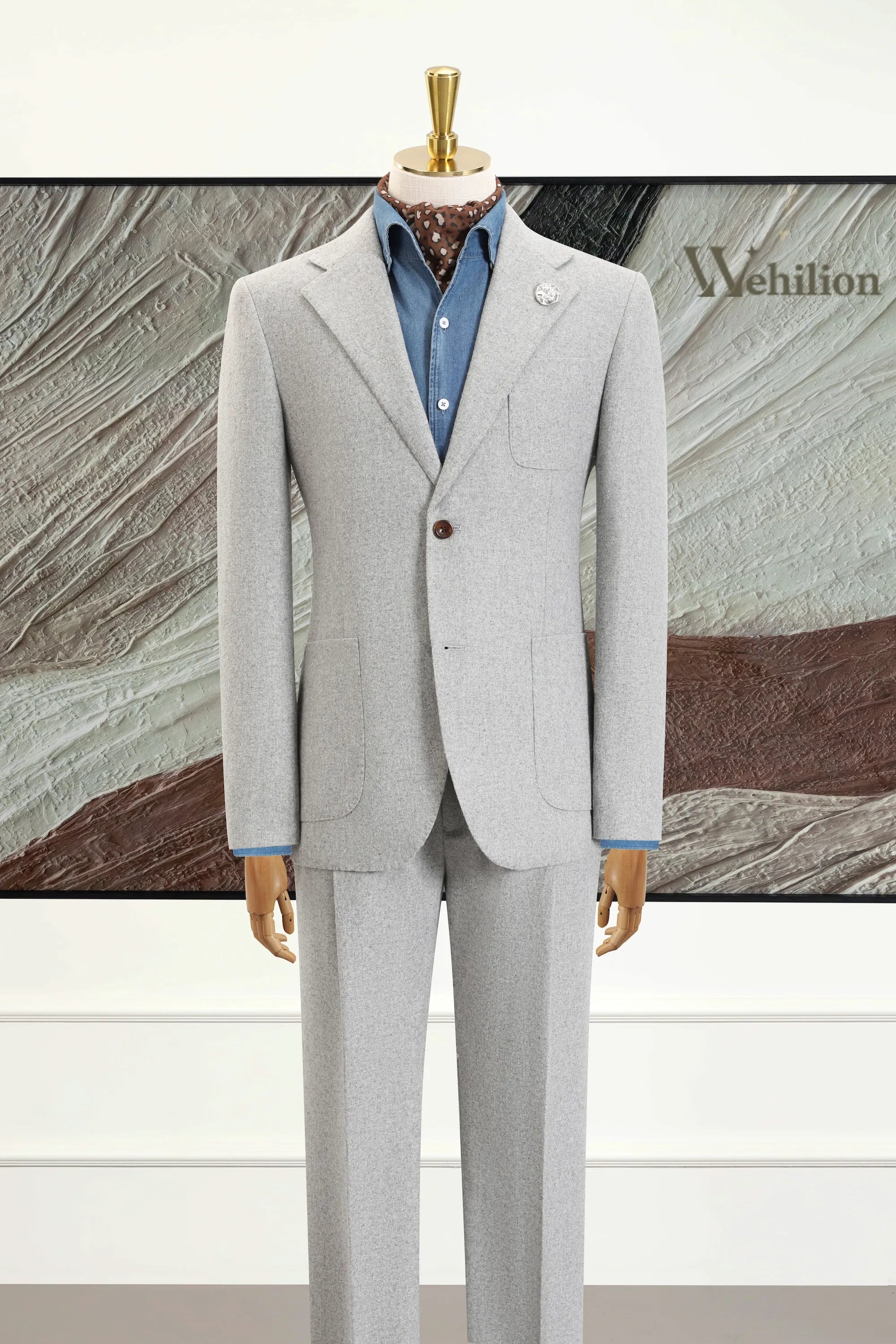 Men's Light Grey Herringbone 2 Piece Suits