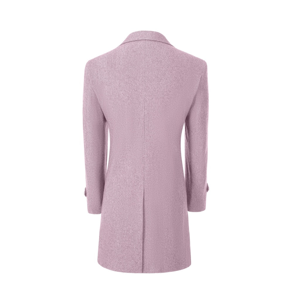 Light pink back view of long coat for men – tailored winter style
