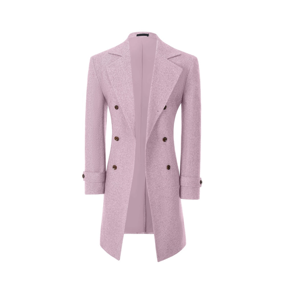 Light pink double-breasted outdoor coat for men – angled side view