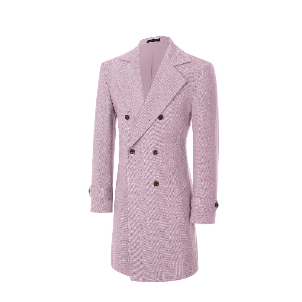 Light pink winter overcoat for men – open front wool design