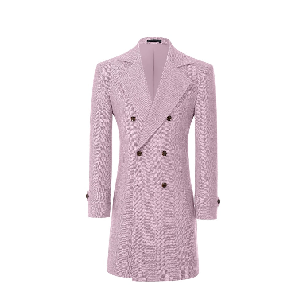 Light pink long winter coat for men – double-breasted front view