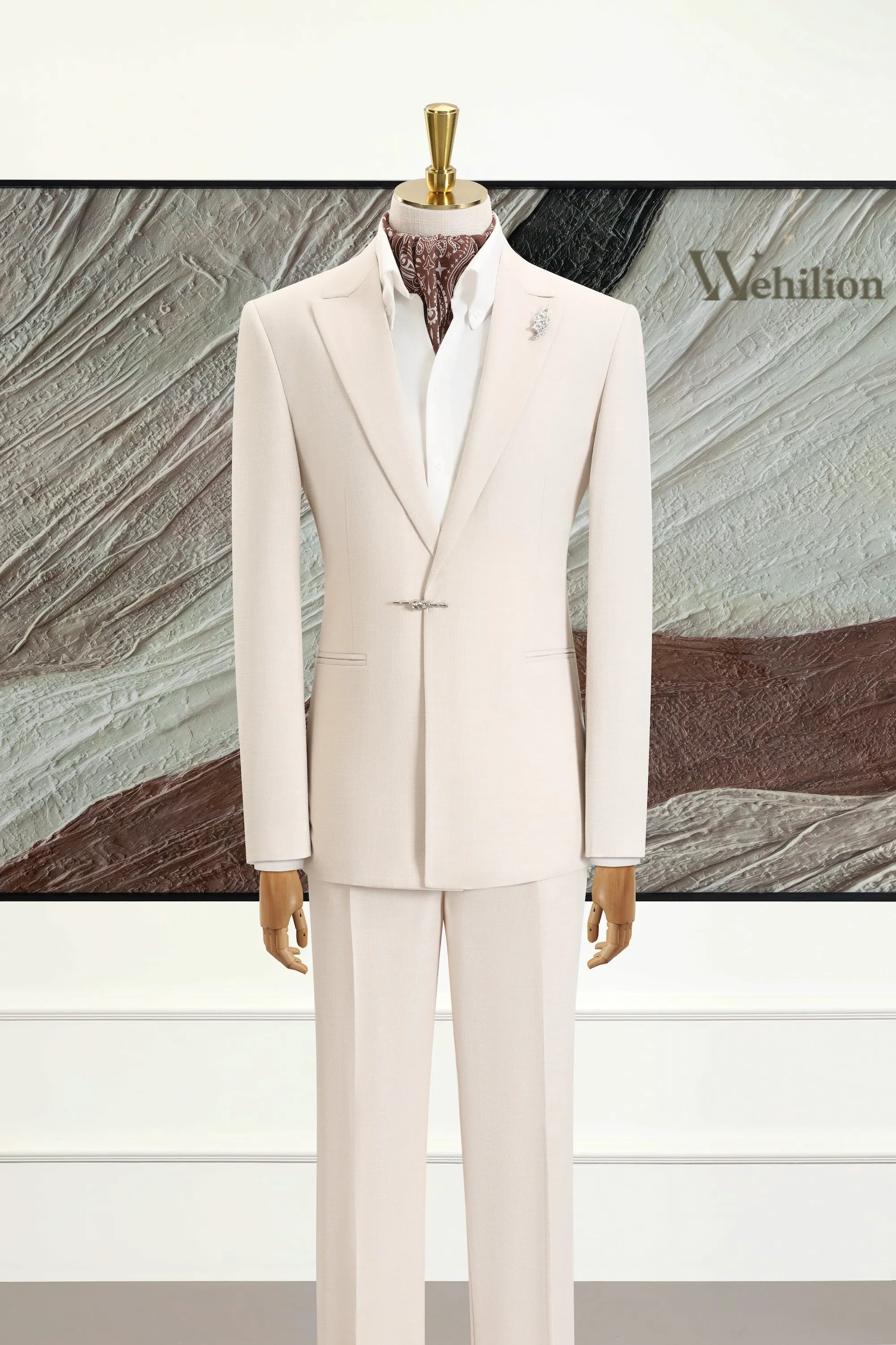 Men's White Tencel Linen Peaked Lapel 2 Piece Suits