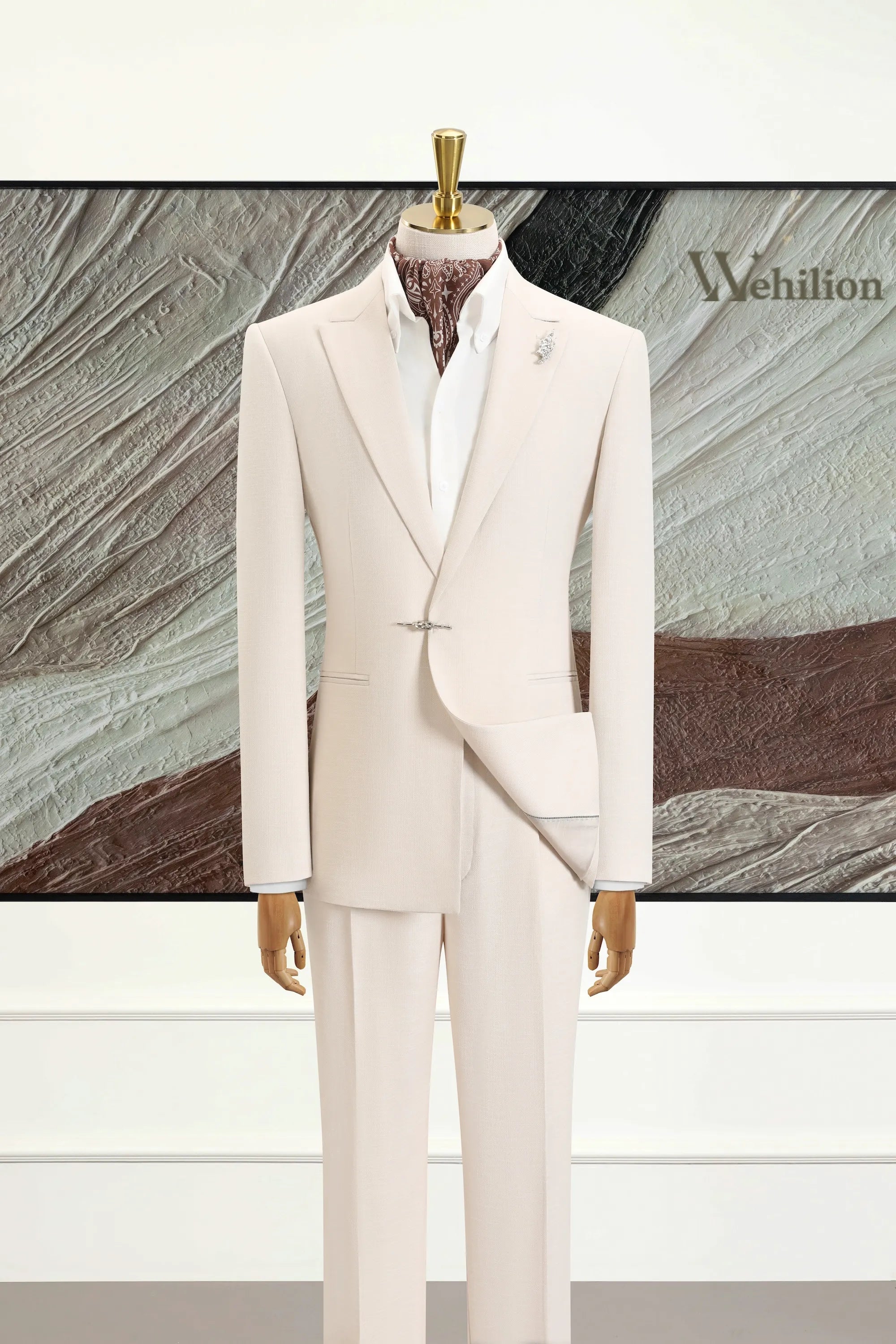 Men's White Tencel Linen Peaked Lapel 2 Piece Suits