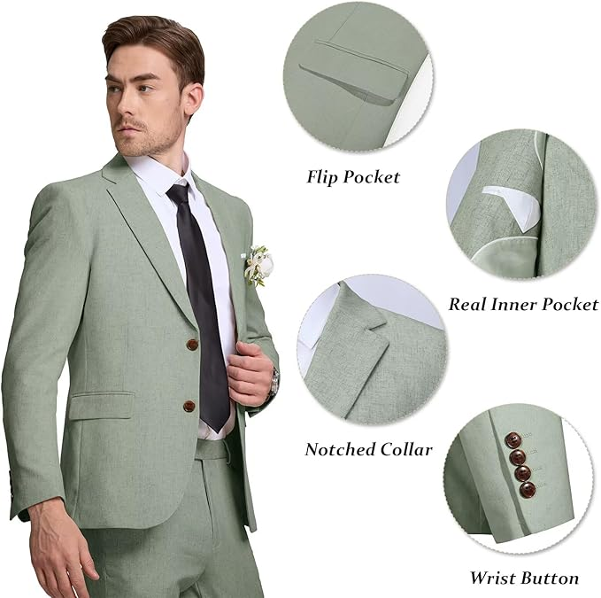 Men's Linen Casual 2 Piece Linen Suit
