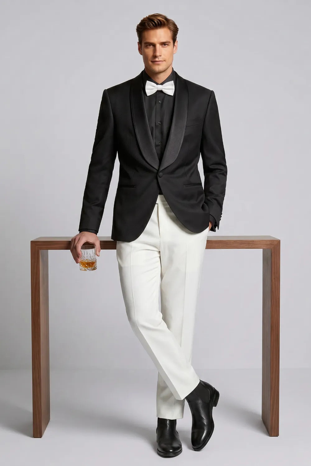 Men's Black Shawl Lapel Tuxedo 2-Piece Suit