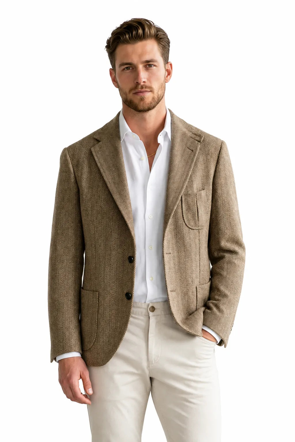 Men's Herringbone Smart Casual 2 Piece Suit