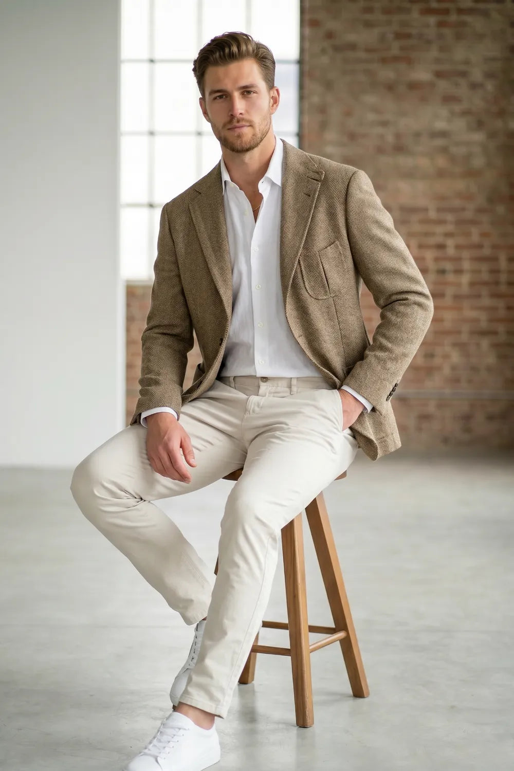 Men's Herringbone Smart Casual 2 Piece Suit