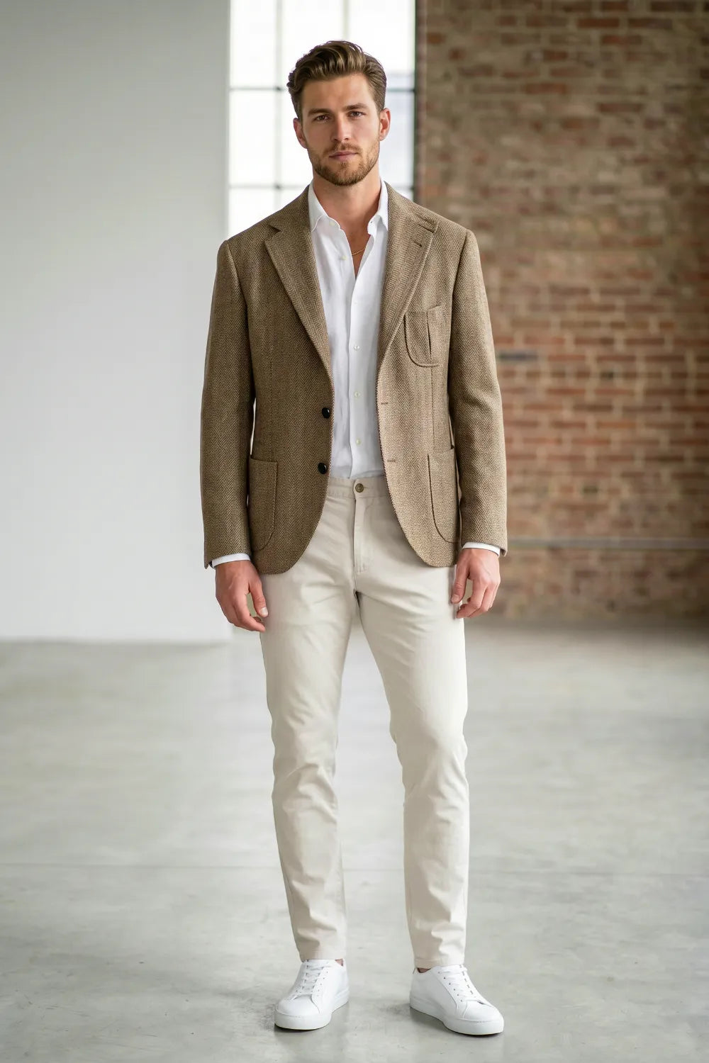 Men's Herringbone Smart Casual 2 Piece Suit