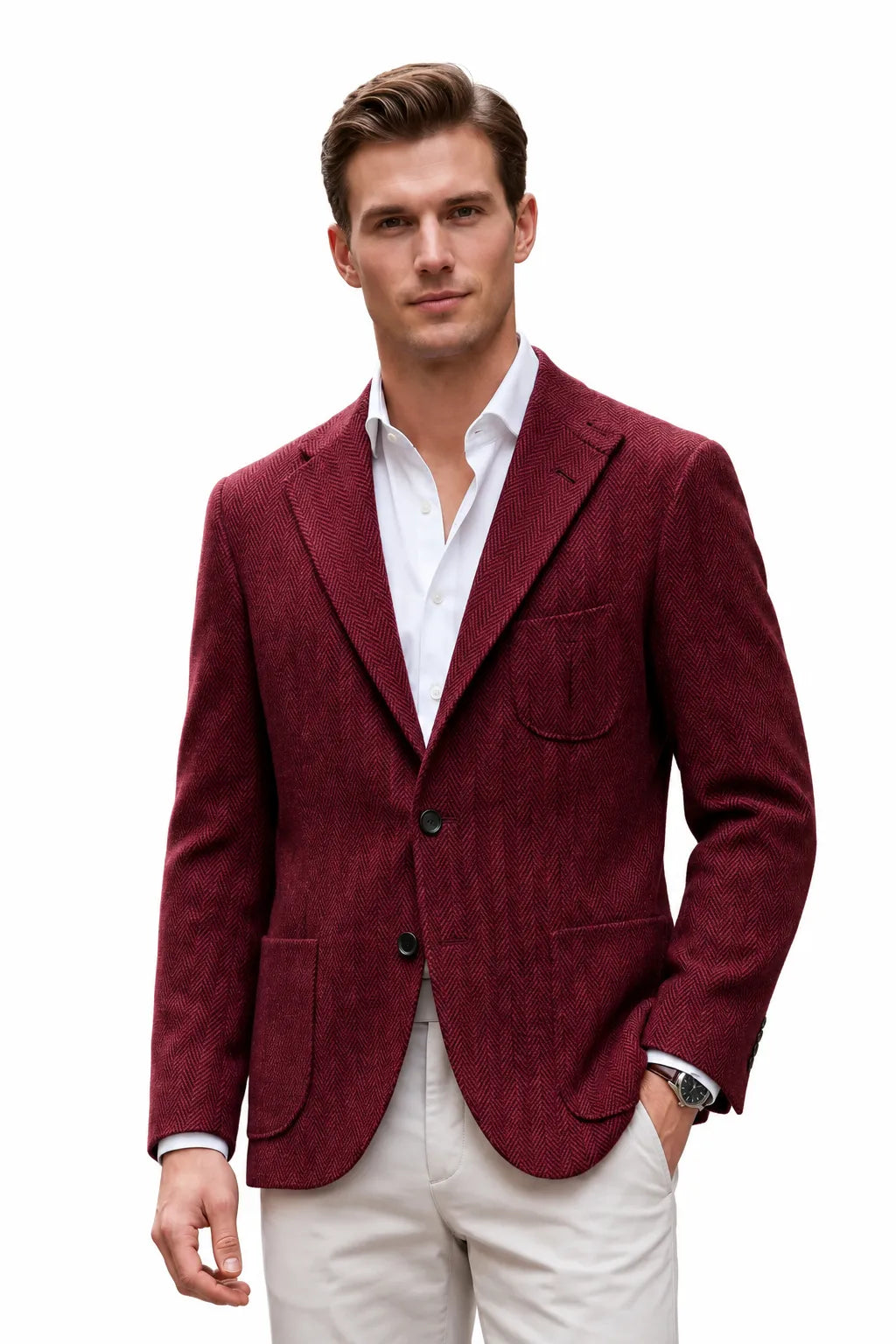 Men's Herringbone Smart Casual 2 Piece Suit