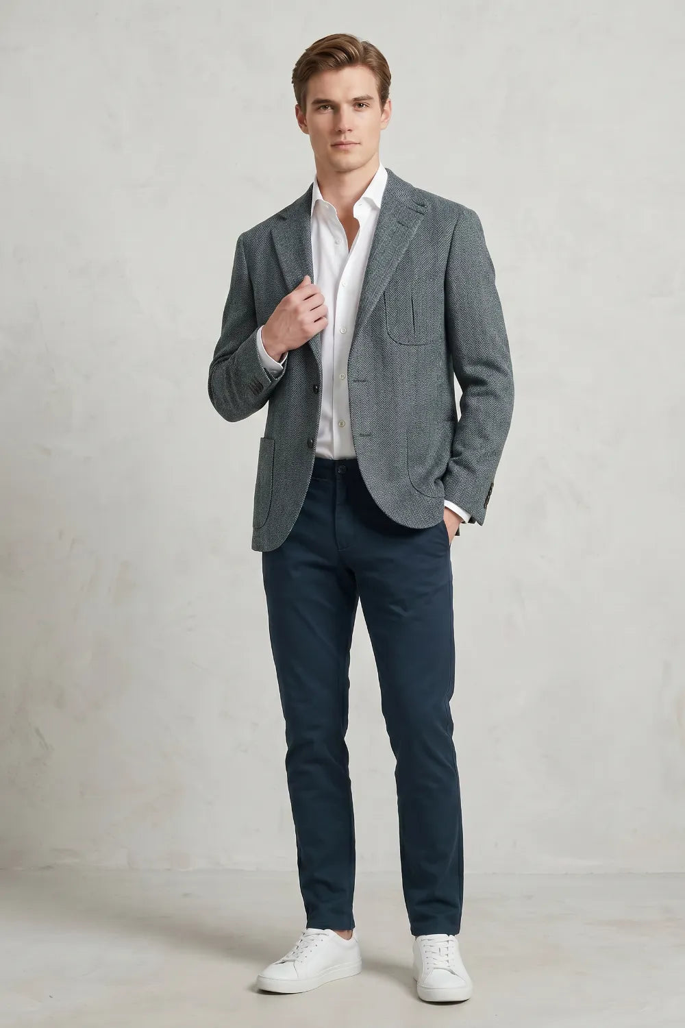 Men's Herringbone Smart Casual 2 Piece Suit