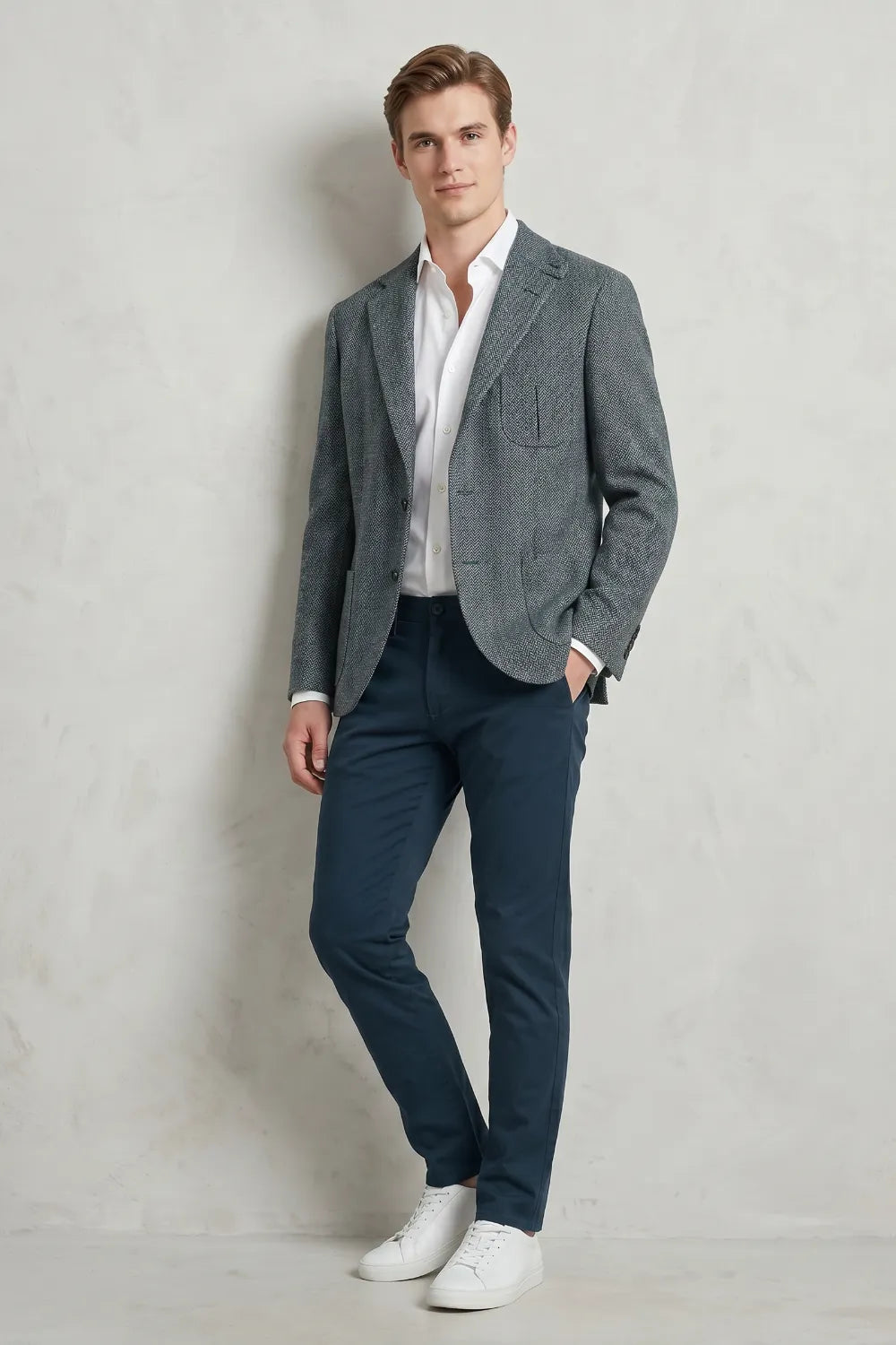 Men's Herringbone Smart Casual 2 Piece Suit
