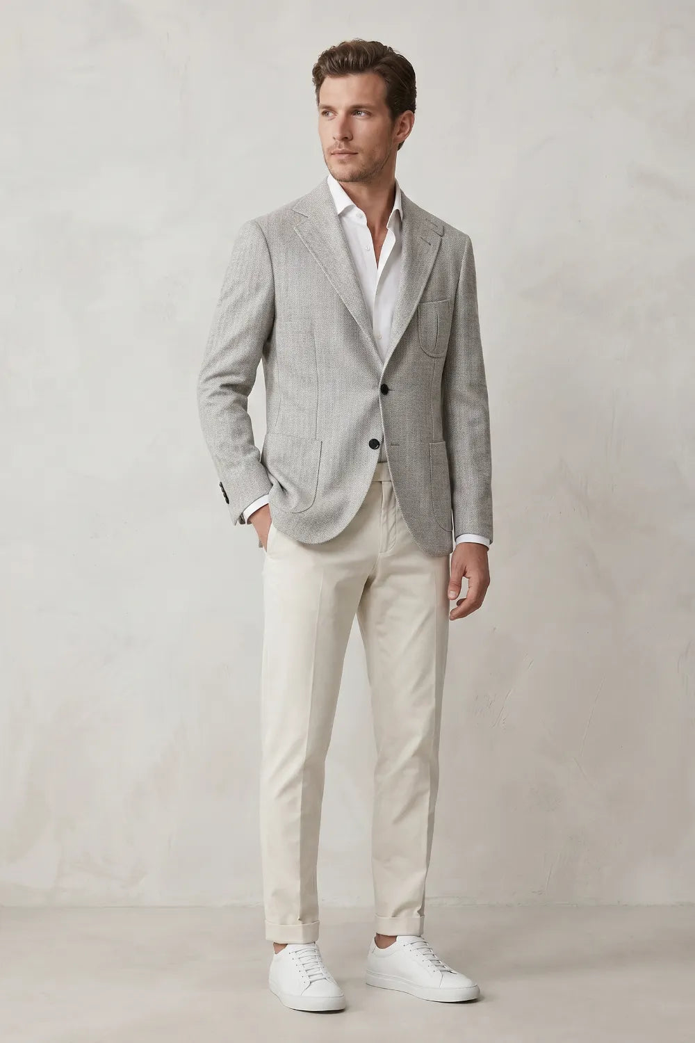 Men's Herringbone Smart Casual 2 Piece Suit