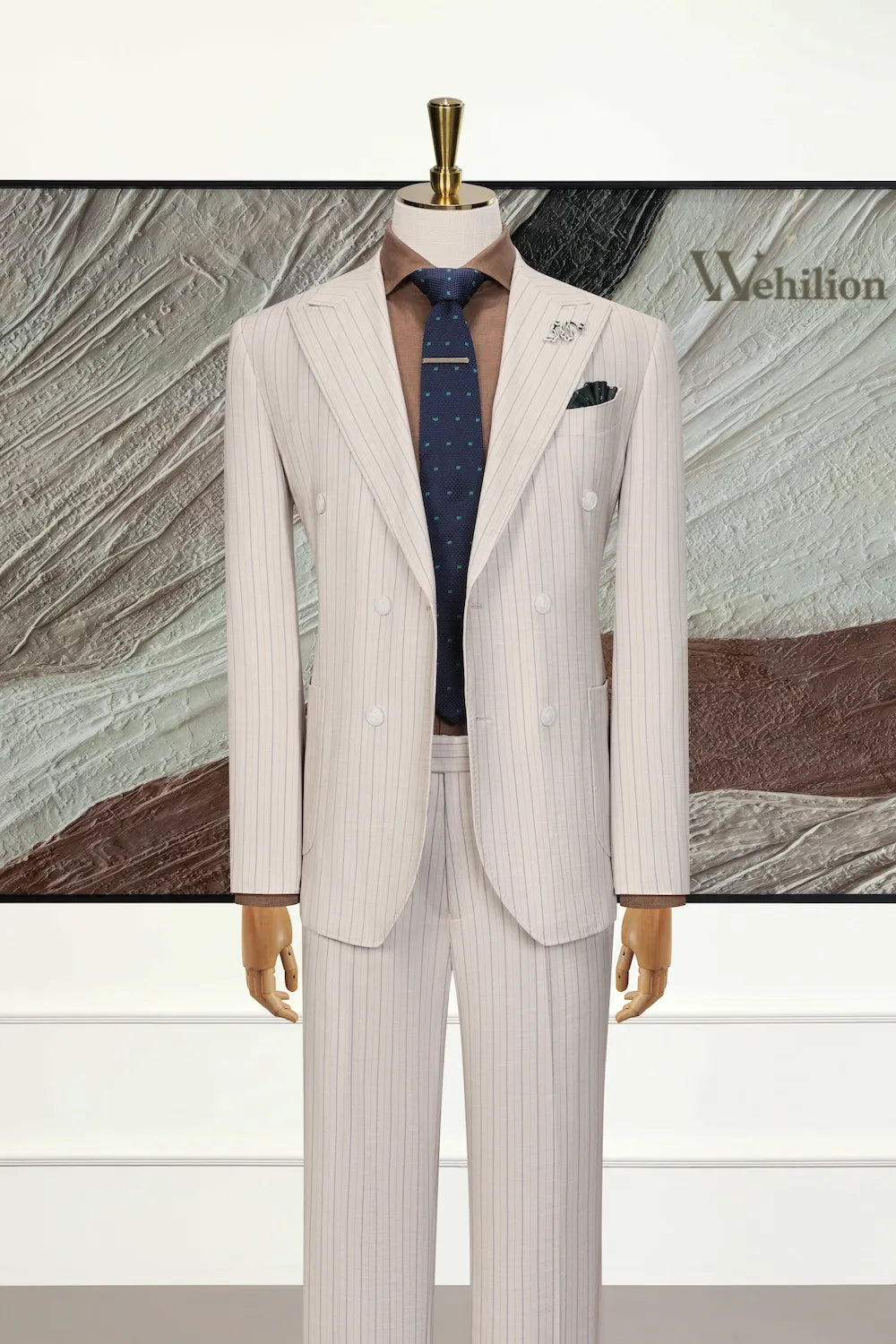 Men's Cream Stripe Formal Wear 2 Piece Suits