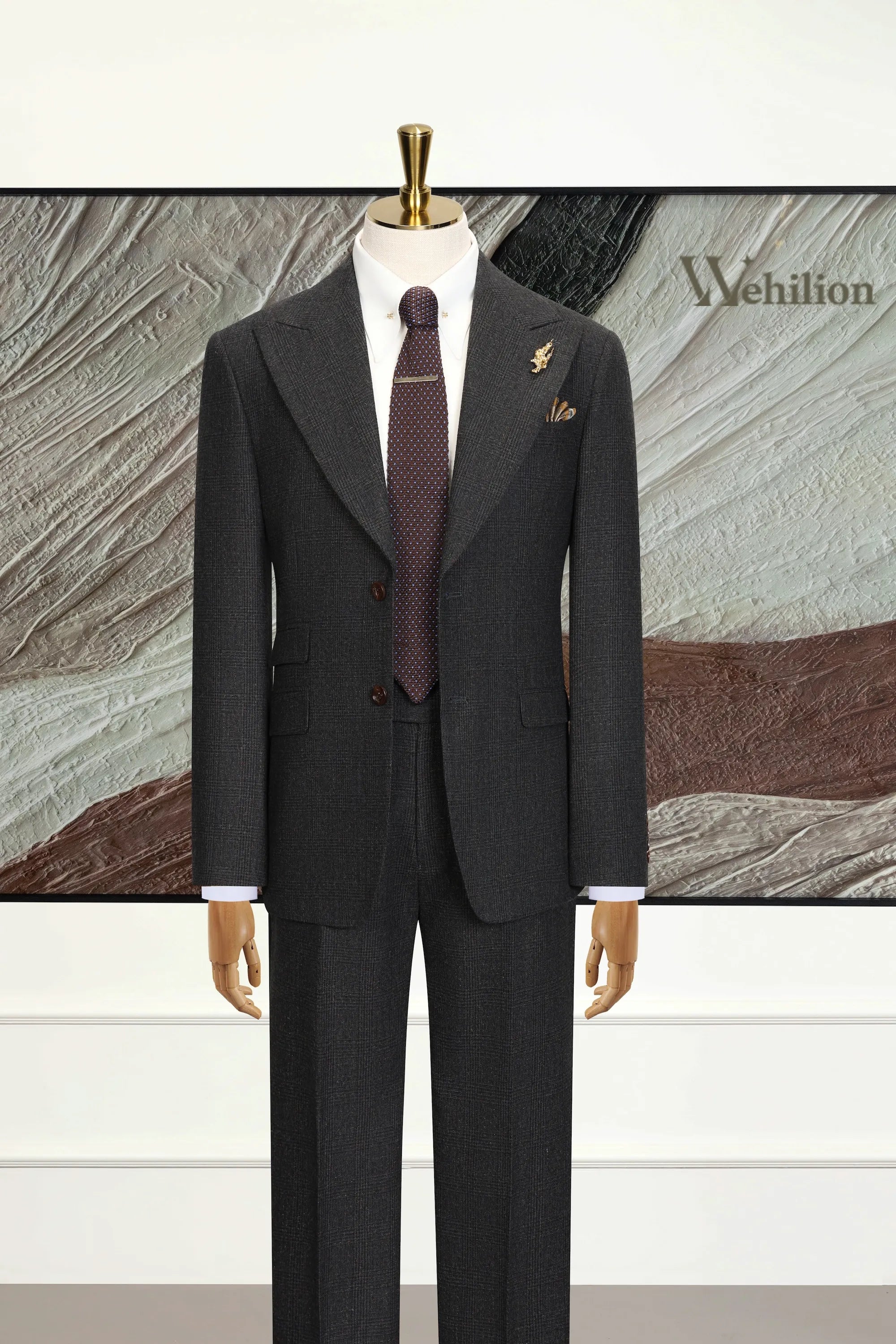Men's Dark Grey Herringbone 2 Piece Suit