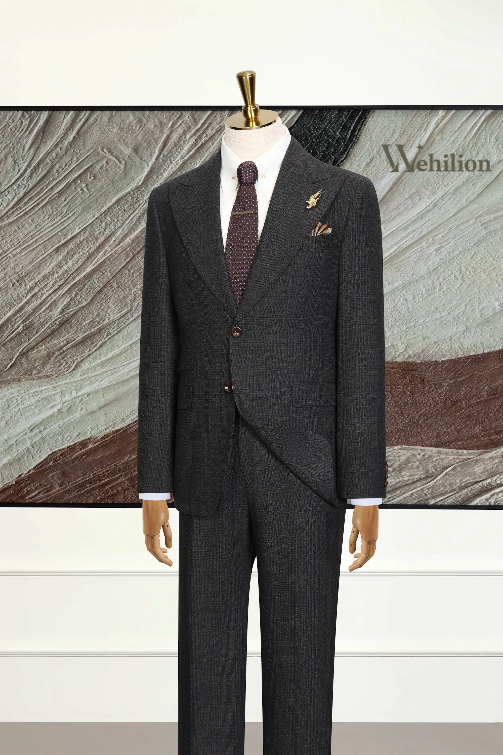 Men's Dark Grey Herringbone 2 Piece Suit