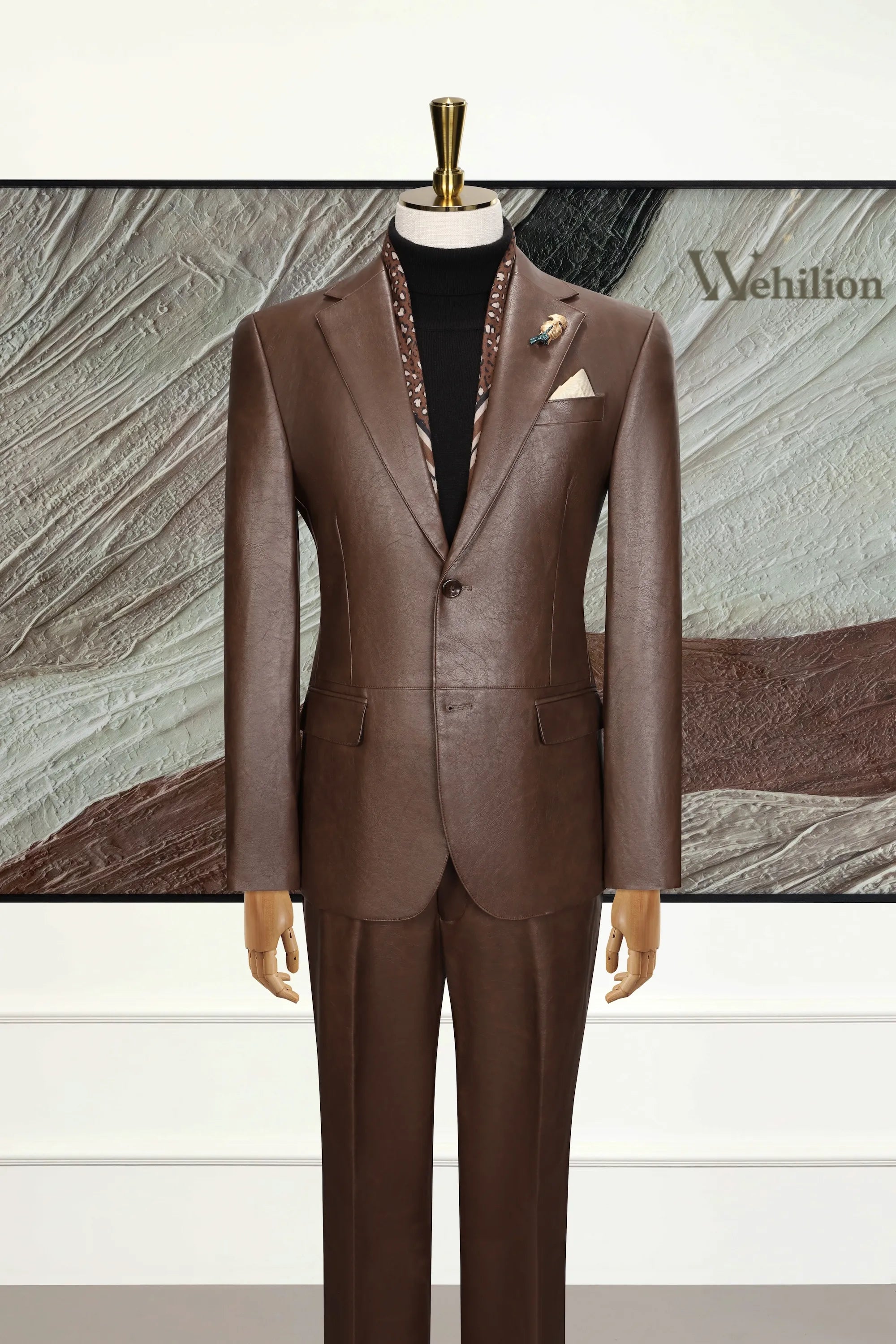 Men's Luxury Modern Leather 3 Piece Suit