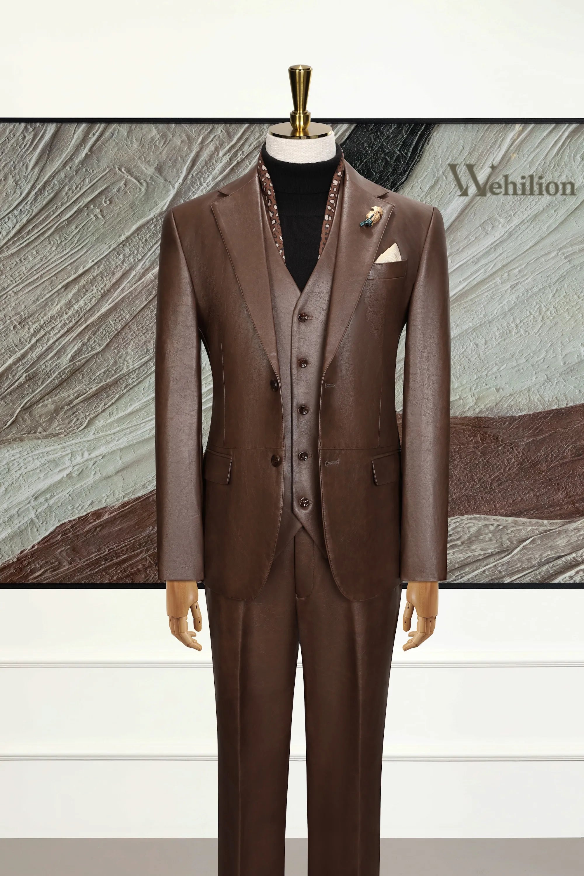Men's Luxury Modern Leather 3 Piece Suit
