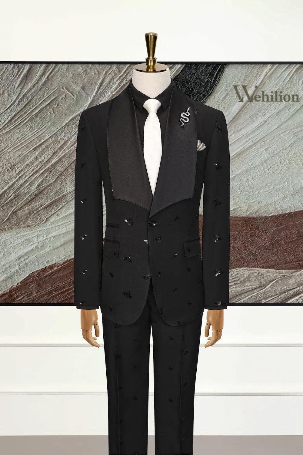 Men's Embroidered Wide Lapel 3 Piece Suits