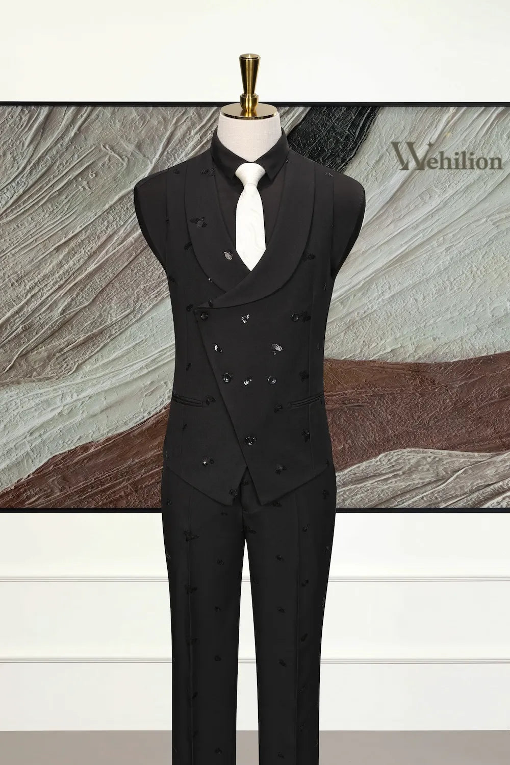 Men's Embroidered Wide Lapel 3 Piece Suits