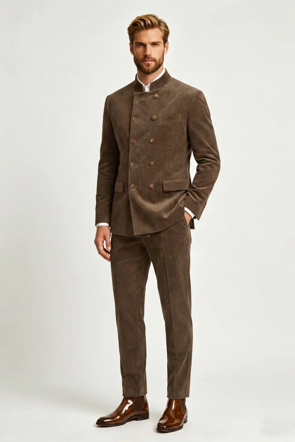 Men's Double Breasted Corduroy 2 Piece Suit