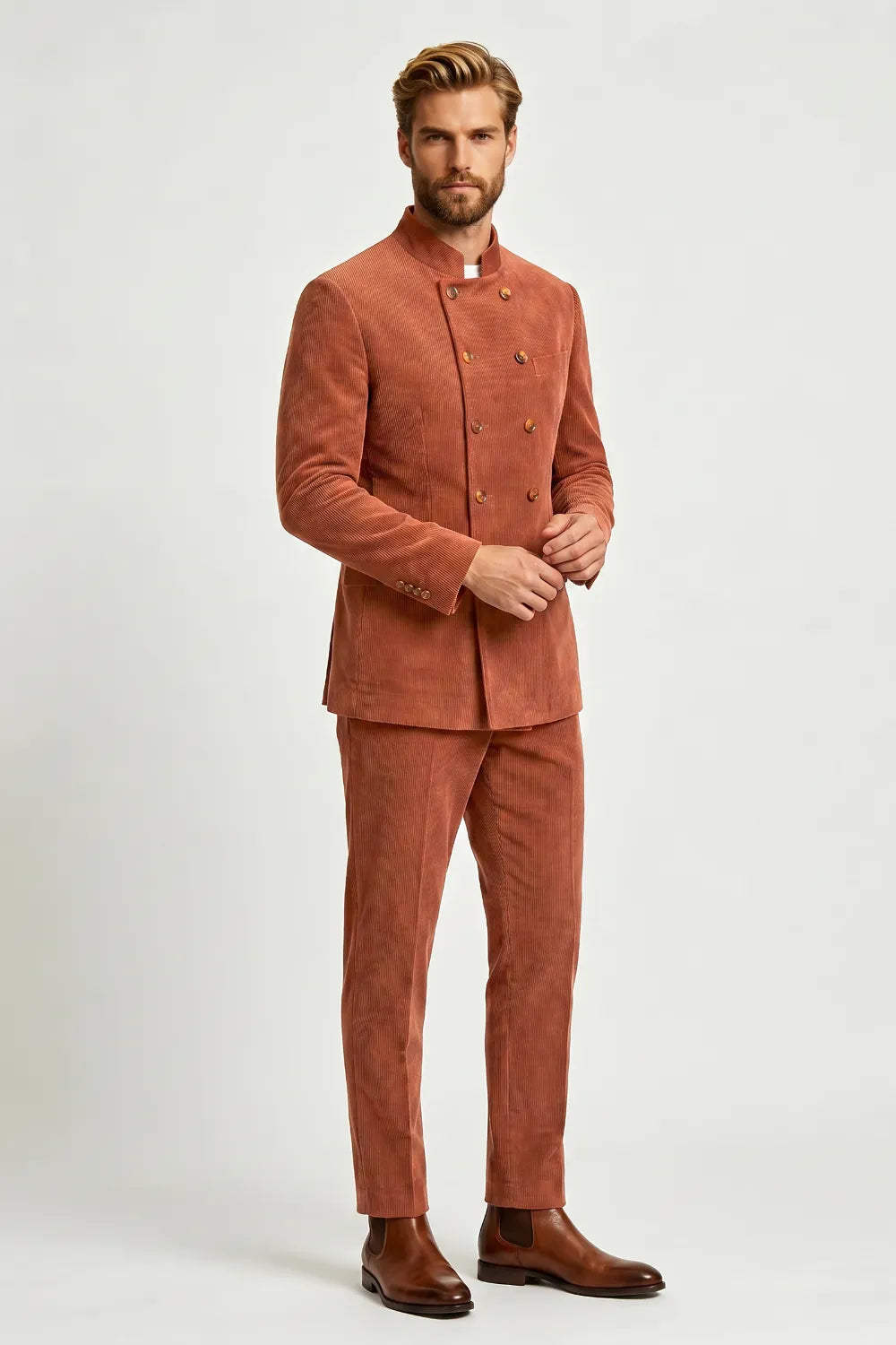 Men's Double Breasted Corduroy 2 Piece Suit
