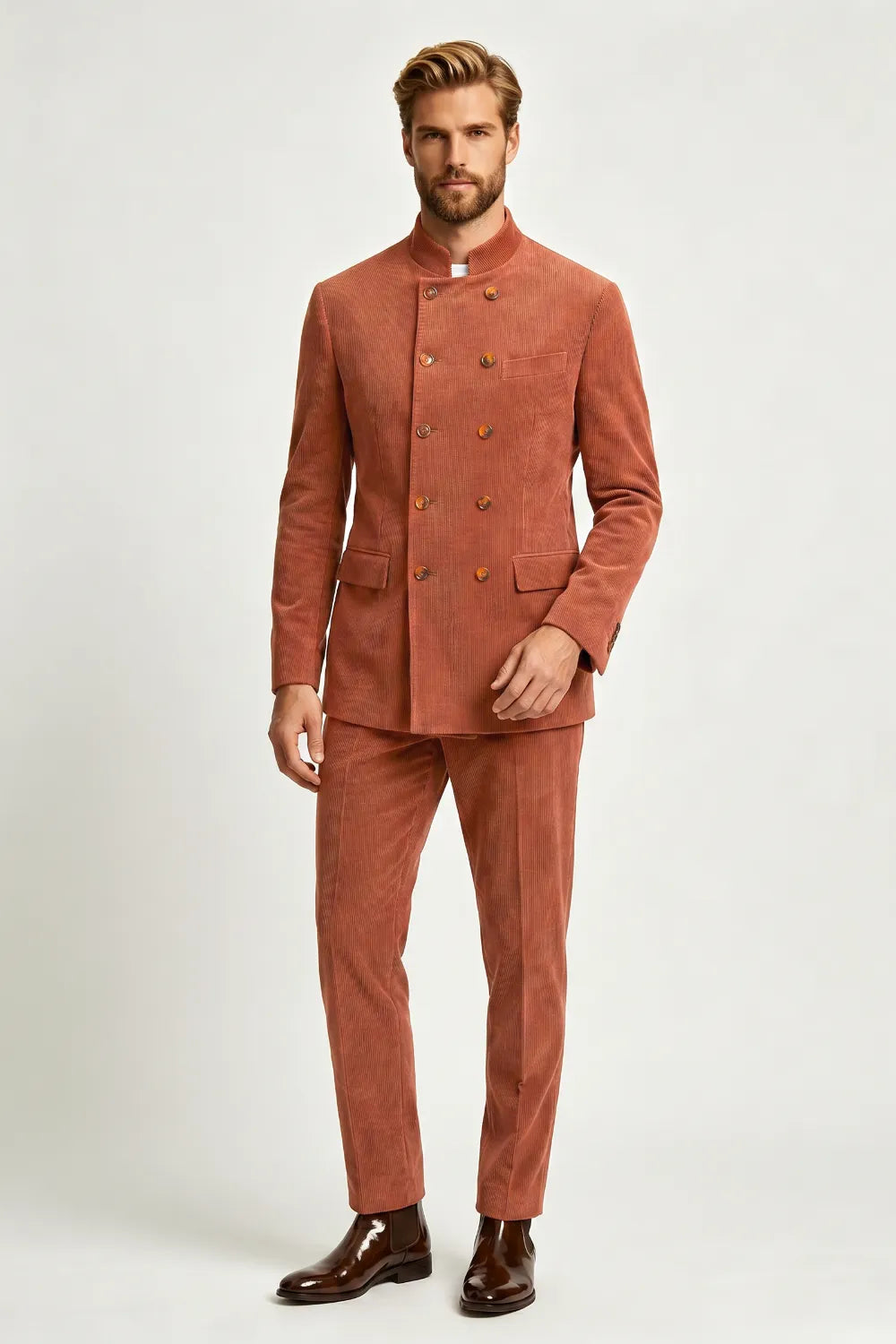 Men's Double Breasted Corduroy 2 Piece Suit