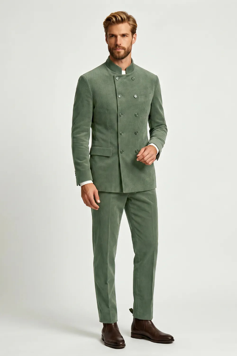 Men's Double Breasted Corduroy 2 Piece Suit