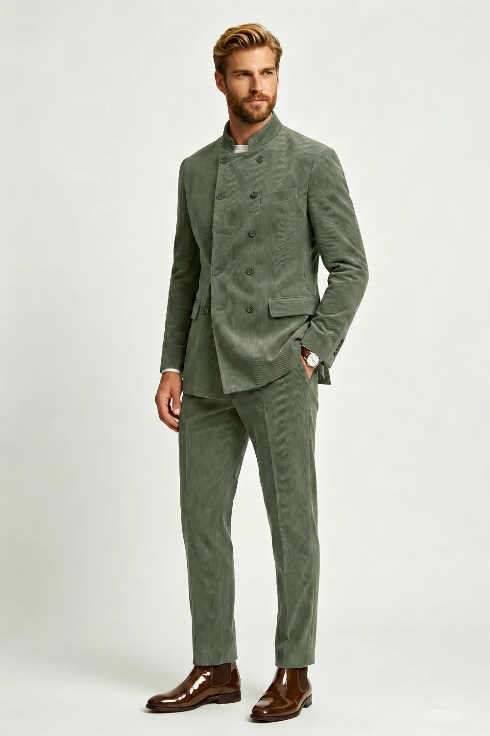 Men's Double Breasted Corduroy 2 Piece Suit