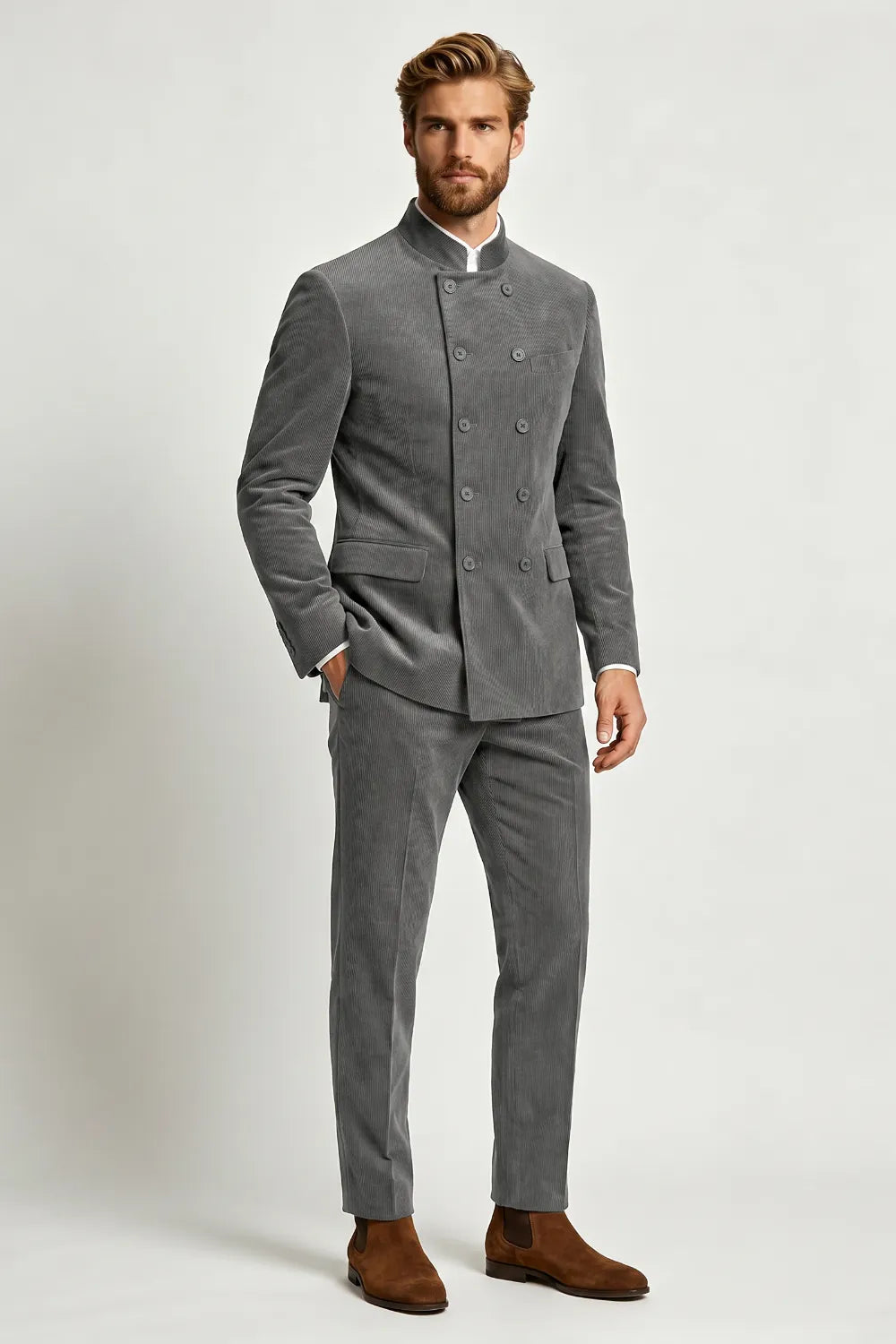 Men's Double Breasted Corduroy 2 Piece Suit