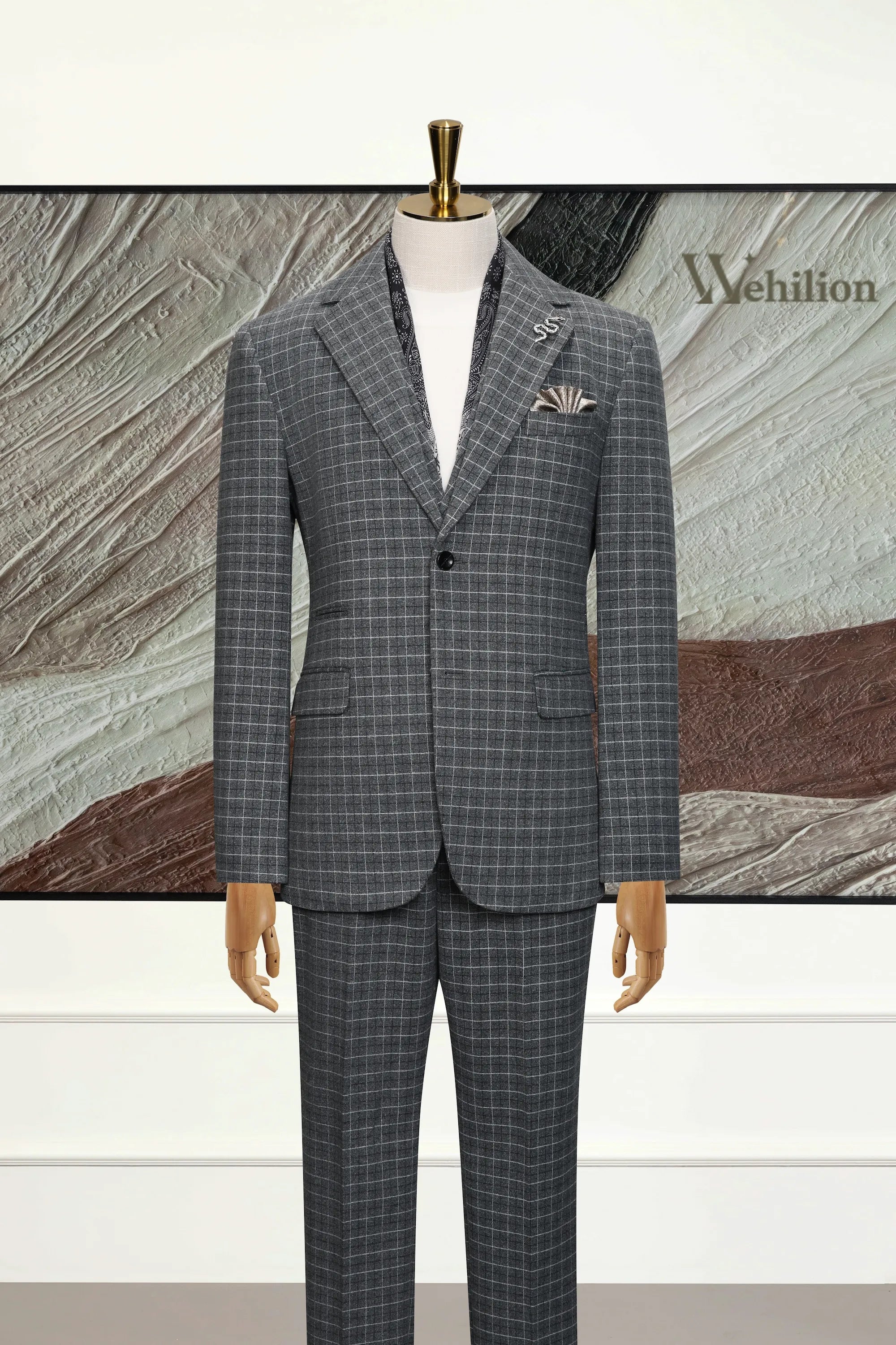Men's Charcoal Grey Herringbone 3 Piece Suits