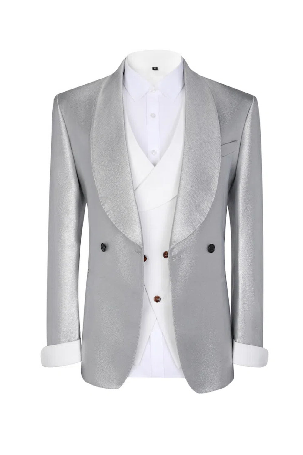 Men's Grey Sparkle Shawl Tuxedo 3 Piece Suits