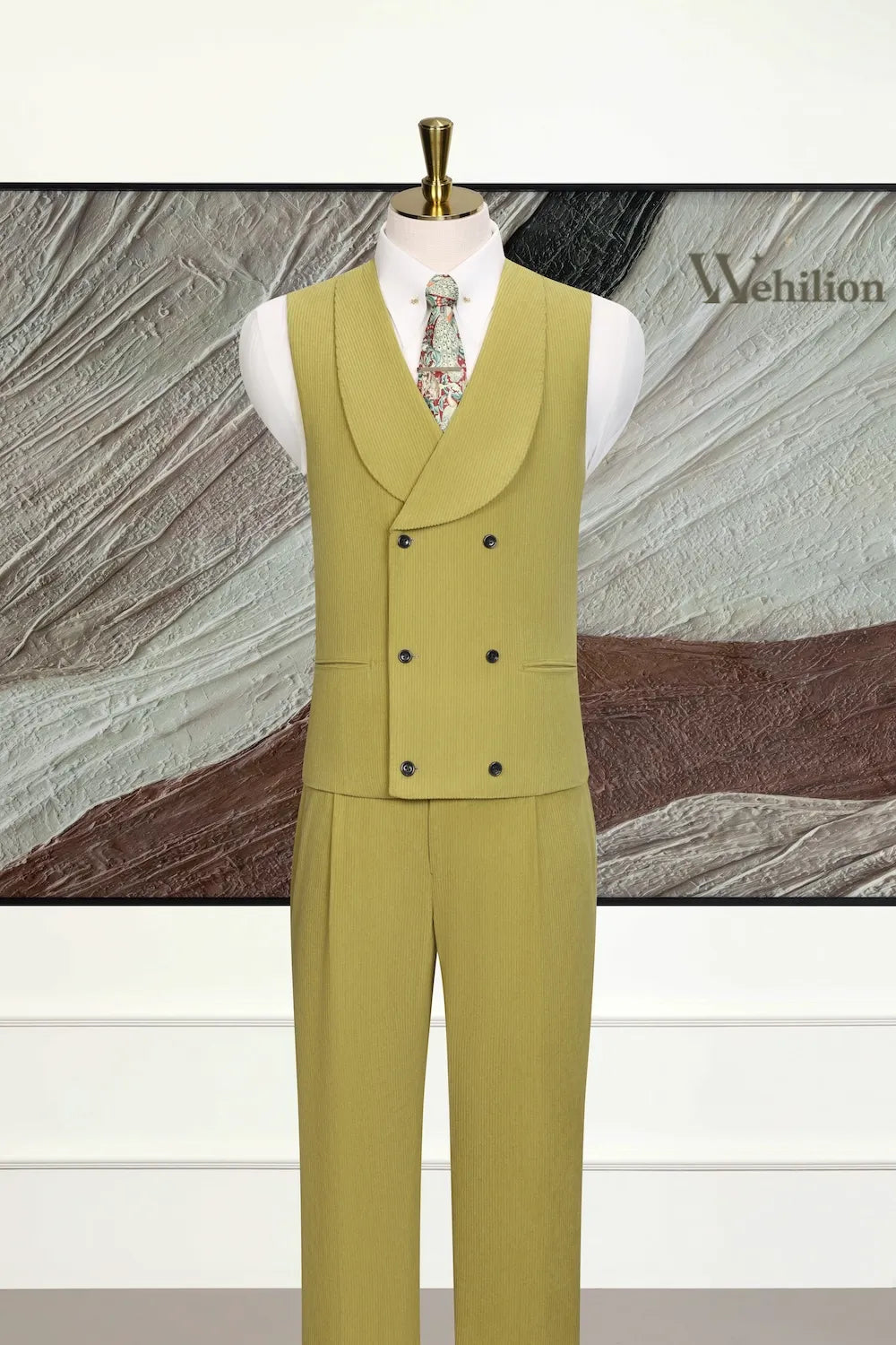 Men's Green Stylish Corduroy 3 Piece Suit