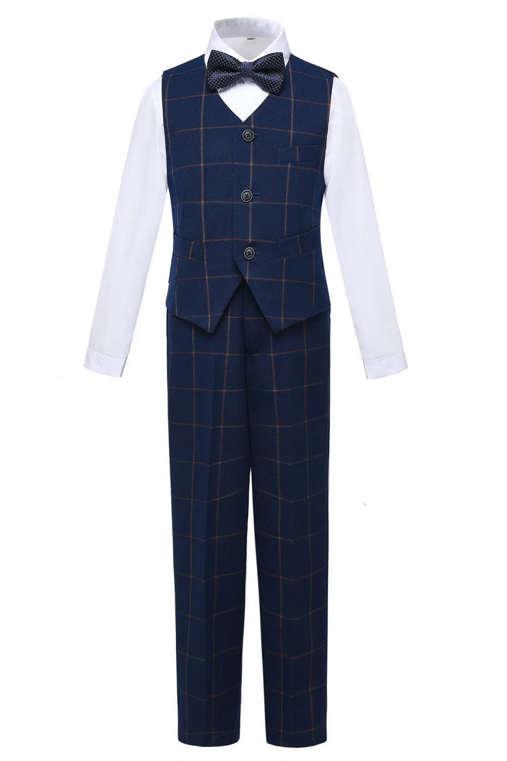 Formal checkered vest suit for boys with bow tie and white shirt