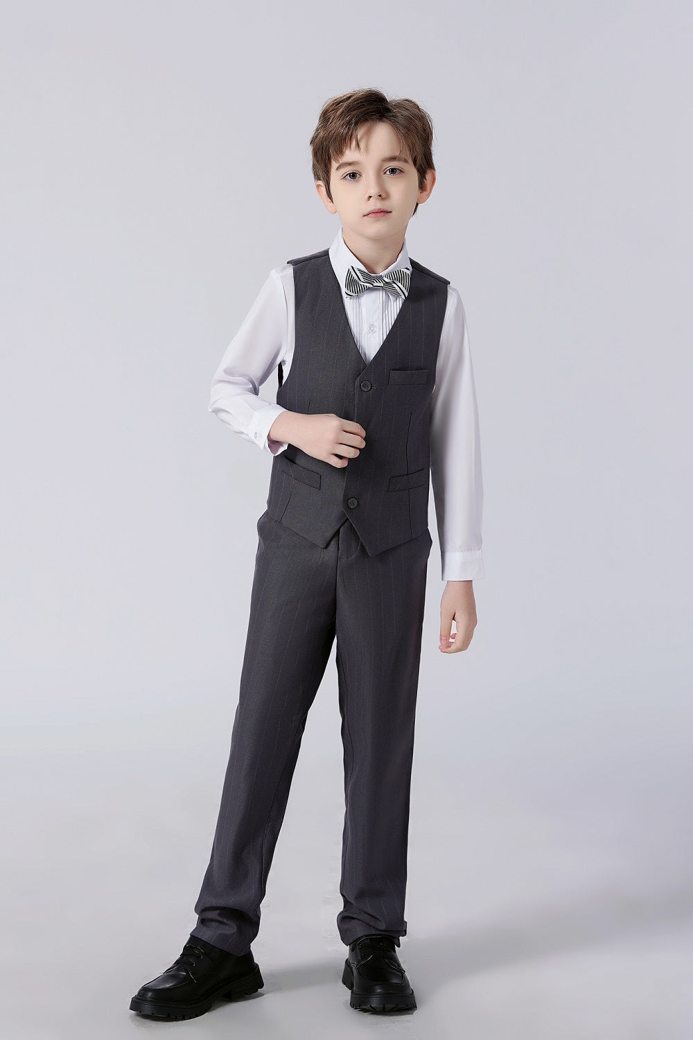 Black Striped Modern 4 Piece Boy's Formal Suits