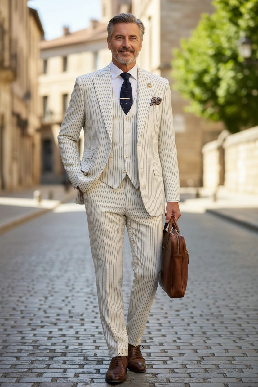 Men's Elegant Gentleman Stripe 3 Piece Suits