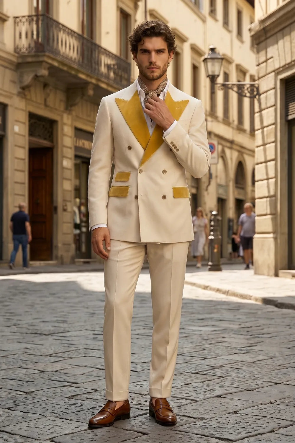 Men's Double Breasted Wide Peak Lapel Slim Fit 2 Piece Suit