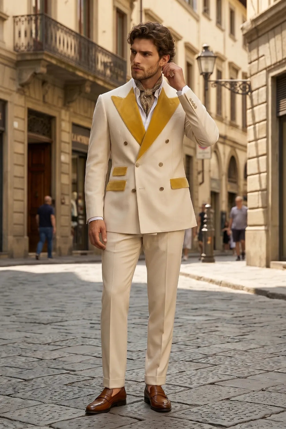 Men's Double Breasted Wide Peak Lapel Slim Fit 2 Piece Suit
