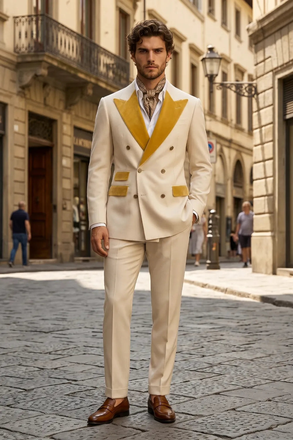 Men's Double Breasted Wide Peak Lapel Slim Fit 2 Piece Suit